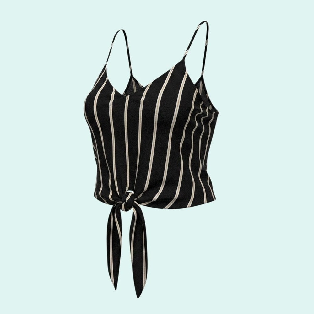 Forever 21 M Striped Crop Tank Y2K Streetwear Casual Minimalist Top Tie Front